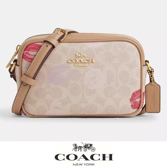 👄 Coach Mini Jamie Camera Bag In Signature Canvas With Lips Print - Picture 1 of 8
